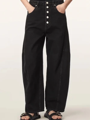 AllSaints jeansy barrel damskie CARTER BUTTON JEAN brązowy