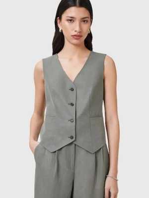 AllSaints kamizelka AVERIE kolor szary jednorzędowa W044QC