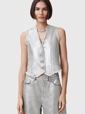 AllSaints kamizelka bawełniana ANDREA kolor srebrny przejściowa W127PC