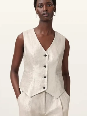 AllSaints kamizelka lniana AVERIE kolor srebrny jednorzędowa W068QC