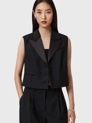 AllSaints kamizelka z dodatkiem wełny kolor czarny jednorzędowa W053QD