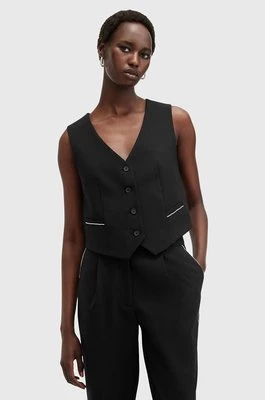 AllSaints kamizelka z domieszką wełny ATLAS KRYS WAISTCOAT kolor czarny jednorzędowa W006QB