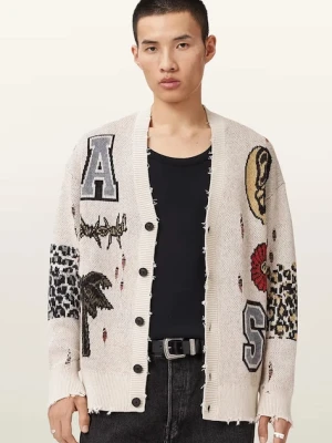 AllSaints kardigan męski z dodatkiem wełny FOXX