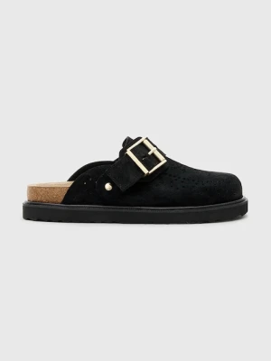 AllSaints klapki zamszowe Skye Mule damskie kolor czarny W046FC