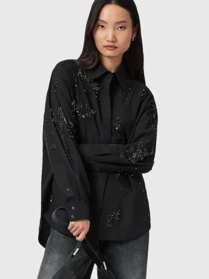 AllSaints koszula bawełniana GEMI damska kolor czarny regular z kołnierzykiem klasycznym W028PD