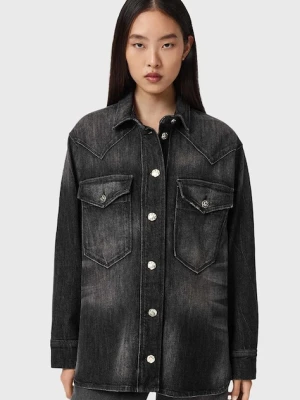 AllSaints koszula jeansowa damska kolor czarny regular z kołnierzykiem klasycznym W094PD