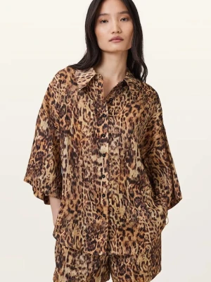 AllSaints koszula lniana CHARLI damska kolor multicolor relaxed z kołnierzykiem klasycznym W061PC