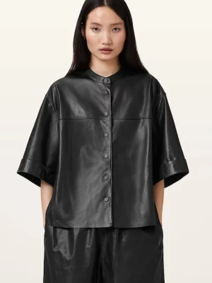 AllSaints koszula skórzana JENNA damska kolor czarny relaxed ze stójką W076PC