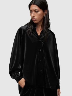 AllSaints koszula welurowa Oana kolor czarny relaxed z kołnierzykiem klasycznym
