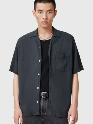 AllSaints koszula z domieszką lnu CUDI męska kolor granatowy regular M052SC