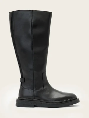 AllSaints kozaki skórzane Escher Rider Boot damskie kolor czarny na płaskim obcasie W083FD