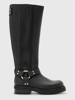 AllSaints kozaki skórzane MADDIE HIGH BOOT damskie kolor czarny na płaskim obcasie W185FB