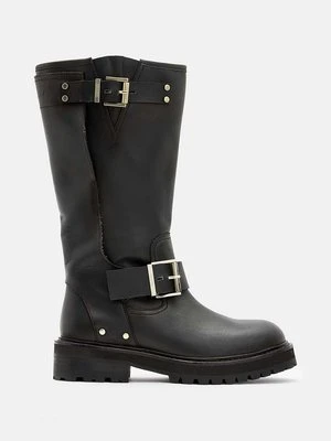 AllSaints kozaki skórzane Tay Biker Boot damskie kolor czarny na płaskim obcasie W026FA