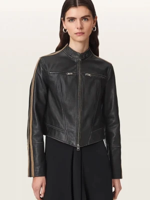 AllSaints krótka kurtka damska skórzana TIGGY LEATHER JACKET czarny