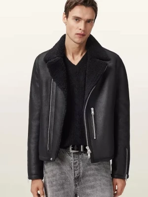 AllSaints kurtka biker skórzana CORREZ kolor czarny przejściowa M022LD