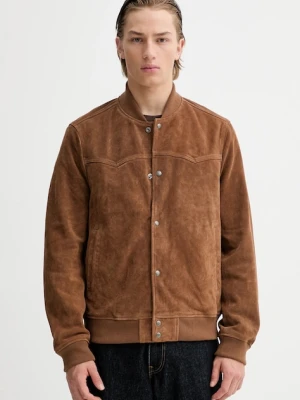 AllSaints kurtka bomber zamszowa kolor brązowy przejściowa M034LD