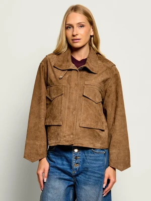 AllSaints Kurtka Clay | Relaxed fit | zamsz brązowy