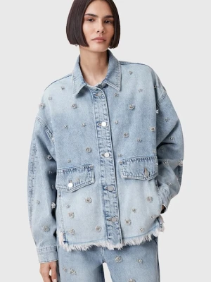 AllSaints kurtka jeansowa bawełniana HETTIE kolor niebieski przejściowa oversize W106PC