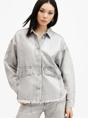 AllSaints kurtka jeansowa bawełniana HETTIE kolor szary przejściowa oversize W106PB