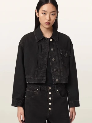 AllSaints kurtka jeansowa damska BLINK CROPPED JACKET brązowy