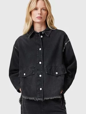 AllSaints kurtka jeansowa HETTIE kolor czarny przejściowa oversize W089PC