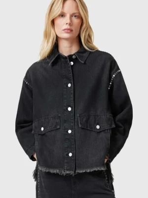 AllSaints kurtka jeansowa HETTIE kolor czarny przejściowa oversize W089PC