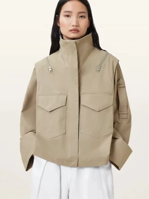 AllSaints kurtka LEIGHTON kolor beżowy przejściowa oversize W039OC