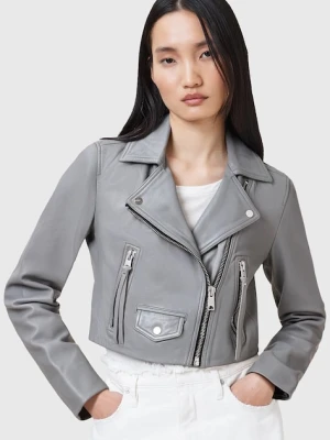 AllSaints kurtka skórzana ELORA kolor szary przejściowa W069LC