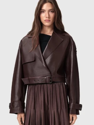 AllSaints kurtka skórzana OPHELIA damska kolor bordowy przejściowa oversize W045LB