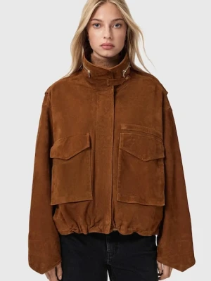 AllSaints kurtka zamszowa kolor brązowy przejściowa W087LD