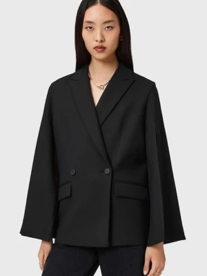 AllSaints marynarka kolor czarny dwurzędowa gładka W050QD