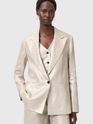 AllSaints marynarka lniana AVERIE kolor srebrny jednorzędowa gładka W067QC
