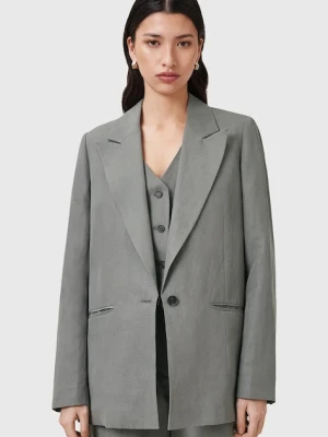 AllSaints marynarka z domieszką lnu AVERIE kolor szary jednorzędowa gładka W043QC