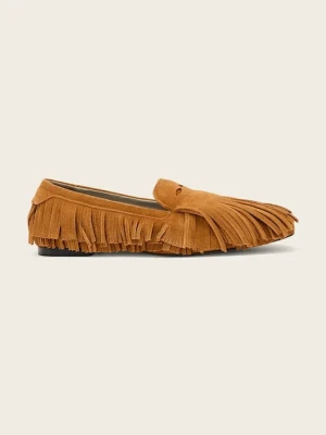 AllSaints mokasyny damskie zamszowe Sandy Fringe Loafer