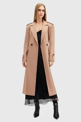 AllSaints płaszcz wełniany AUGUSTA kolor beżowy przejściowy dwurzędowy W058OA