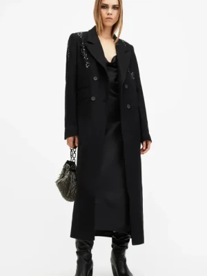 AllSaints płaszcz wełniany ELLEN kolor czarny przejściowy dwurzędowy W092OB