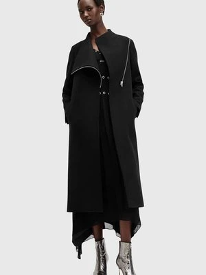 AllSaints płaszcz wełniany MARGOH COAT kolor czarny przejściowy W009OB