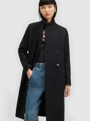 AllSaints płaszcz wełniany SIDNEY kolor czarny przejściowy W008OZ