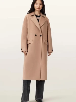 AllSaints płaszcz z dodatkiem wełny SELLMA kolor brązowy W019OD