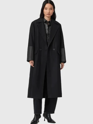 AllSaints płaszcz z dodatkiem wełny SELLMA kolor czarny W020OD