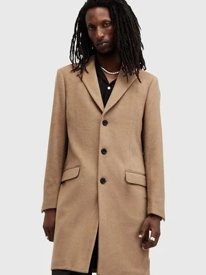 AllSaints płaszcz z domieszką wełny HAL COAT kolor beżowy przejściowy M005OZ