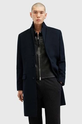 AllSaints płaszcz z domieszką wełny HAL COAT kolor granatowy przejściowy M005OZ