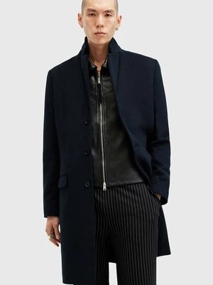 AllSaints płaszcz z domieszką wełny HAL COAT kolor granatowy przejściowy M005OZ