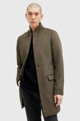 AllSaints płaszcz z domieszką wełny HARGROVE COAT kolor zielony przejściowy M038OB