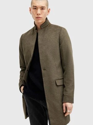 AllSaints płaszcz z domieszką wełny HARGROVE COAT kolor zielony przejściowy M038OB