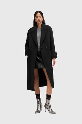 AllSaints płaszcz z domieszką wełny MABEL COAT kolor czarny przejściowy dwurzędowy W006OZ