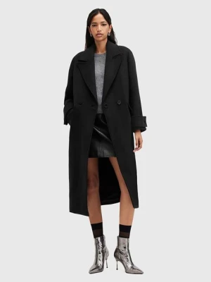 AllSaints płaszcz z domieszką wełny MABEL COAT kolor czarny przejściowy dwurzędowy W006OZ