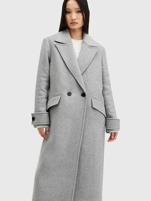 AllSaints płaszcz z domieszką wełny MABEL COAT kolor szary przejściowy dwurzędowy W006OZ