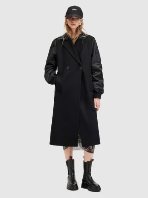 AllSaints płaszcz z wełną PAULAH kolor czarny przejściowy dwurzędowy W007OZ