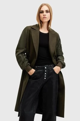 AllSaints płaszcz z wełną PAULAH kolor zielony przejściowy dwurzędowy W007OZ